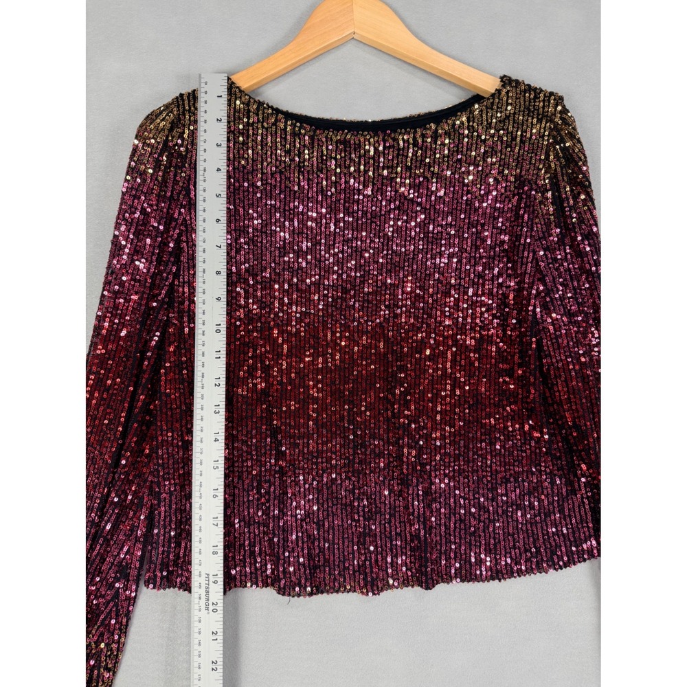 Premier Amour Sequin Top Womens L Burgundy Gold NWOT Ombre Long Sleeve Party - Picture 10 of 10